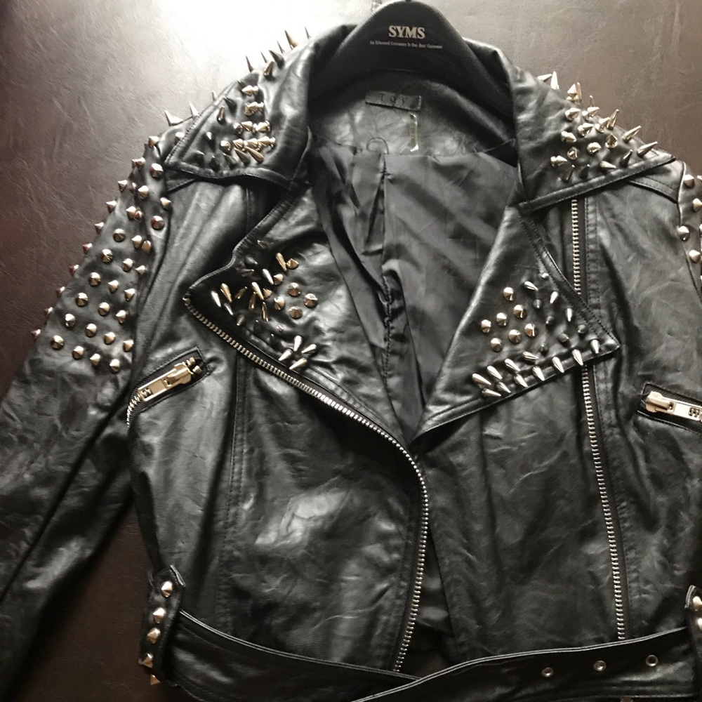 Studded biker leather jacket